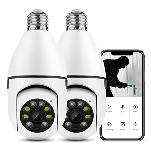 1080P 360°Rotate Auto Tracking Panoramic Camera Light Bulb Night VisionWireless for WiFi PTZ IP Cam Remote Viewing Security E27 Interface Home Security Webcam Two Way Voice(2pcs