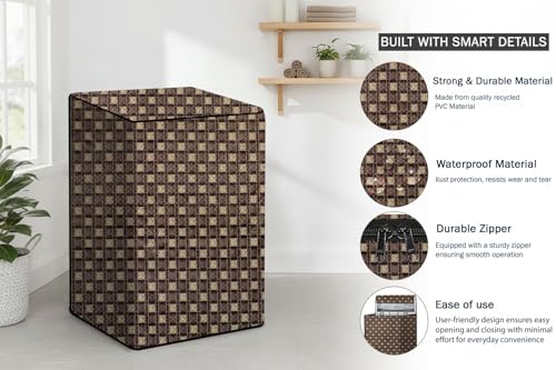 Image of Stylista Top Load Fully Automatic Washing Machine Cover Compatible for IFB 8 kg, 8.5 kg, 9 kg & 9.5 kg, Basketweave Pattern Brown
