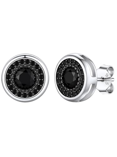Pendientes de plata Silvora con circonitas negras unisex de diseño plano