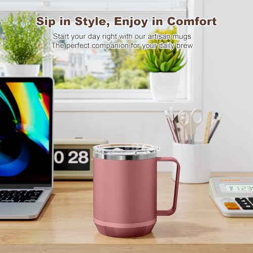 Image of Felibeaco 16oz Heated Coffee Mug with Flat Bottom for Rapid Heating, Stainless Steel Heated Coffee Cup Suitable for Different Coffee Mug Warmer /Heaters, Heated Mug /Cup for Home and Office Desk,Red