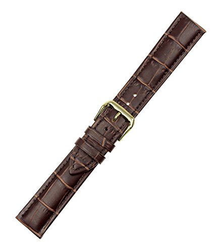 Rechere Alligator Crocodile Grain Leather Watch Band Strap Gold Pin Buckle Color Brown (Width 17Mm) #TOP2