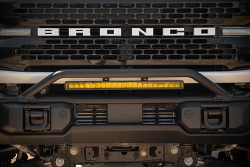 Image of DV8 Capable Bull Bar for 2021-2026 Ford Bronco Steel Front Design | For The Bumper, Compatible w / (1) 13-20 inch Light Bar or 3 inch Pod Lights, Adjustable & Removable Light Tabs