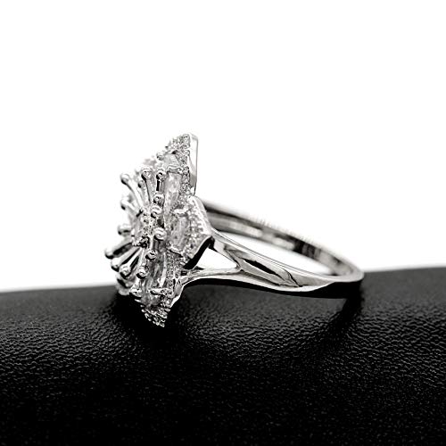Uloveido Platinum Plated White Sakura Flower Rings with Pear Cut Cubic Zirconia Wedding Peach Blossom Ring Engagement Y5814