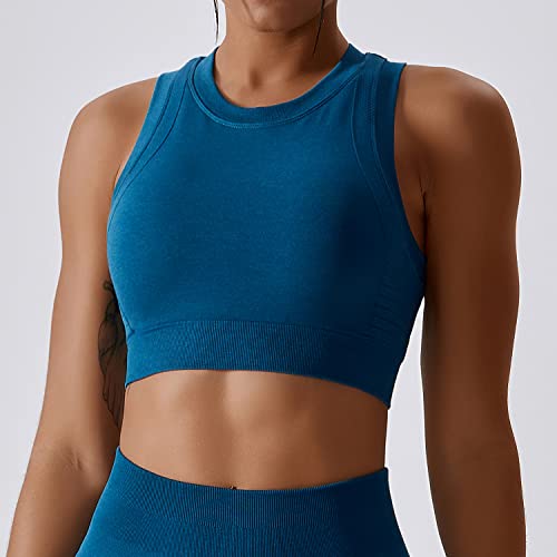 Image of Workout Sets for Women 2 Piece Seamless Ribbed Tank Top Sport Bra High Waist Biker Shorts GYM Yoga Exercise Outfits