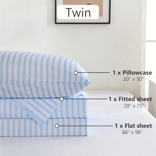 Image of MCO Blue Striped Sheets Set, 3PCS Twin Soft and Breathable Sheets