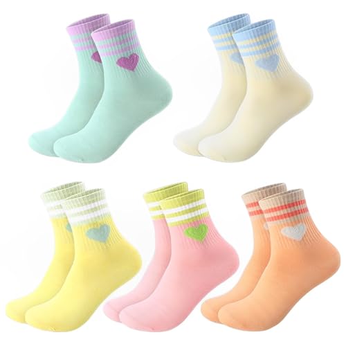NHQZ 5 Pares calcetín Corazón Tenis Niña, Algodón, Calcetines Blancos Mujer