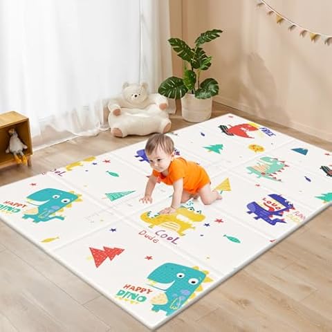 74 × 50 Inch Baby Play Mat Foldable, Waterproof and Non-Slip Playmats, Baby Playpen Mat, Reversible Portable Baby Floor Mat for Infant and Toddler, Patterns Available on Both Sides Cover