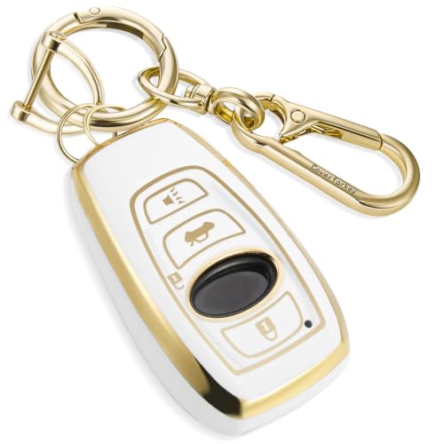 Image of for Subaru Key Fob Cover with Upgraded Anti loss Durable Metal Keychain, Fashionable Soft Case for WRX BRZ Ascent Crosstrek Forester Impreza Legacy STI (Gold, A1)
