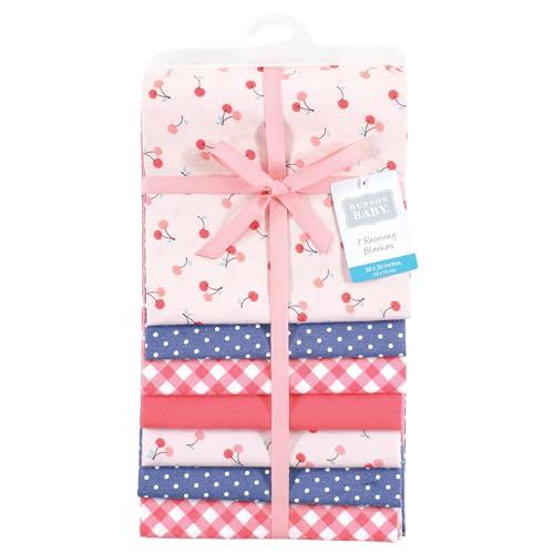 Image of Little Treasure Hudson Baby Cotton Poly Flannel Receiving Blankets Multipack, Pink Cherry Sweet, 30x30 inches