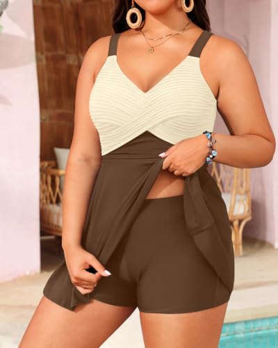 Image of Aqua Eve Plus Size Swim Dress - Two Piece Tankini Swimsuit Tummy Control Bathing Suit with Shorts 2025