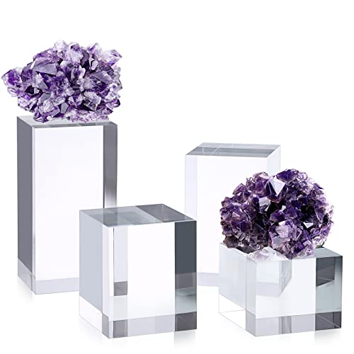 SUMTree 4pcs Présentoir en acrylique bloc daffichage accessoires de photographie pour bijoux,montres,figurines (cube,5 * 5 * 4/6/8/10 cm)