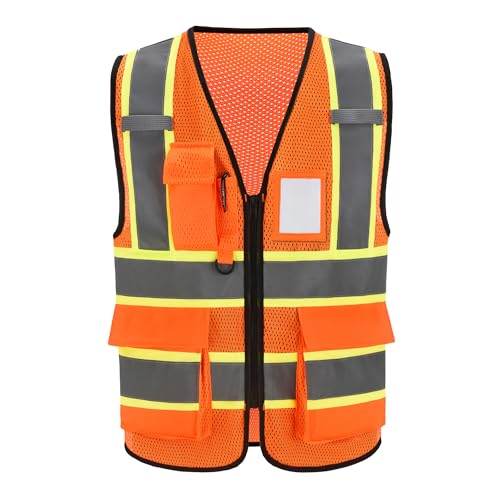 Image of Mesh High Vis Vest, Reflective Construction Vest with Pockets