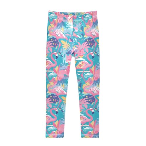 KLL Pink Flamingo Little Girls Cotton Pants Stretch High Waisted Yoga Pants Exercise