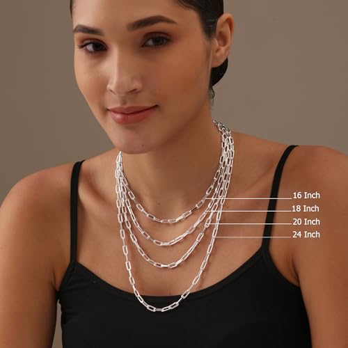 LeCalla 925 Sterling Silver Italian Jewelry Trendy Gift 3 MM, 3.5 MM, 4.5 MM Diamond-Cut PaperClip Link Chain Necklace for Women with Lobster Clasp (16, 18, 20, 24 Inches)4