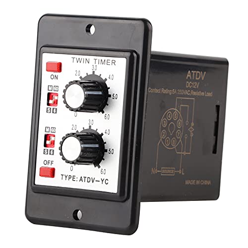 Twin Timer Relay, On Off Knob Control Time Switch Short Period Repeat Cycle Intermittent Timer Interval Timer(DC12V)