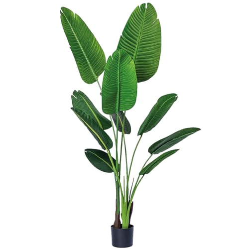 Bagari 5 Feet Artificial Bird of Paradise Palm Tree Potted Plant – Artificial Tree for Home Indoor Outdoor Office Decor (1 Pack)