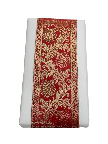 Image of Brocade Ethnic Work 9 Meter Laces and Borders Material for Dresses, Sarees, Lehenga, Suits, Blouses, Dupatta, chunri and Crafts (Red)