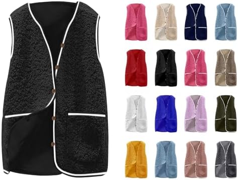 Fur Coats for Women Fleece Sherpa Vest Winter Warm Jacket V Neck Button Coat Casual Fashion 2025 Outwear with Pockets