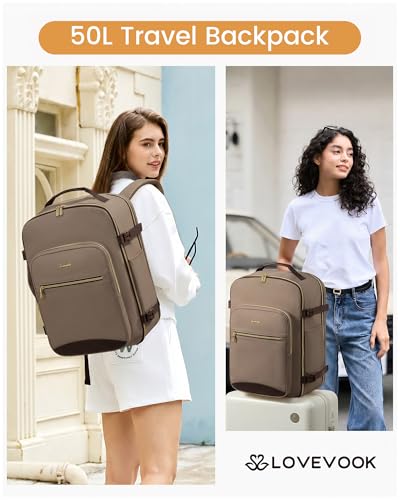 Image of LOVEVOOK 50L Travel Backpack Flight Approved Carry on Backpack,3 Packing Cubes,Waterproof Personal Item Travel Bag,TSA Carry on Luggage Suitcase Travel Essentials,Gifts for Women & Men,fits 18 inch Laptop
