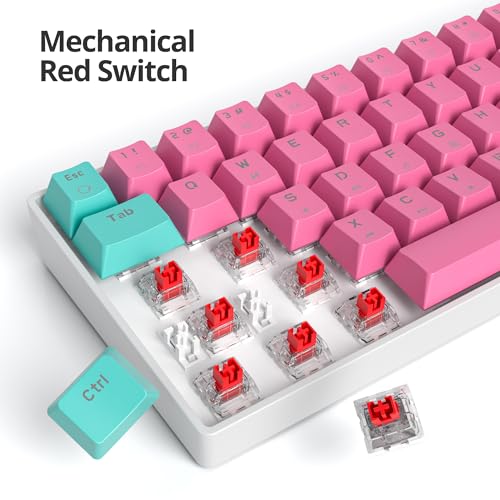 Image of 65 Percent Gaming Keyboard Mechanical with Linear Red Switch, 65% Wired Ultra-Compact Mini Pink Keyboard LED with PBT Keycaps for Ps4 /Ps5 /Xbox(68 Miami)