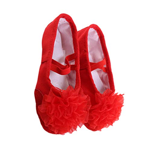 Milisten 1 Pair Little Girl Ballet Shoes Fabric Stretch Red Flower Dance Slipper for Kids3