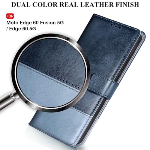 Image of TheGiftKart Flip Back Cover Case for Motorola Moto Edge 60 Fusion 5G / Edge 60 5G | Dual-Color Leather Finish | Inbuilt Stand & Pockets | Wallet Style Flip Back Case Cover (Faux Leather, Blue & Sky)