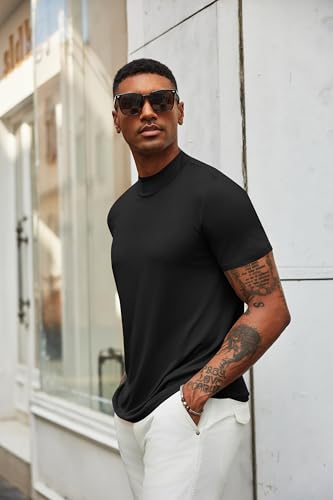 COOFANDY Men's Mock Neck T Shirt Short Sleeve Slim Fit Basic Casual T-Shirts Solid Color Pullover Tee3