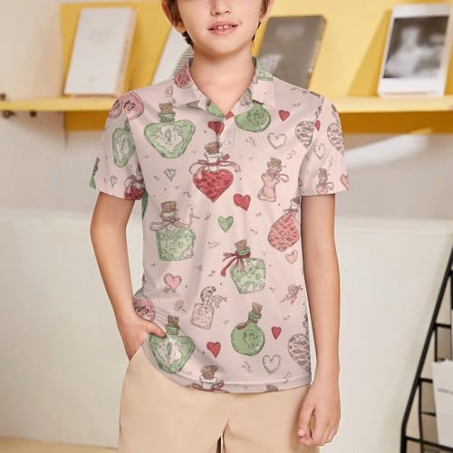 Boys' Classic Polo Shirts Short Sleeve Moisture-Wicking Golf & Tennis Shirts for Youth Teens Love Medicine Bottle2