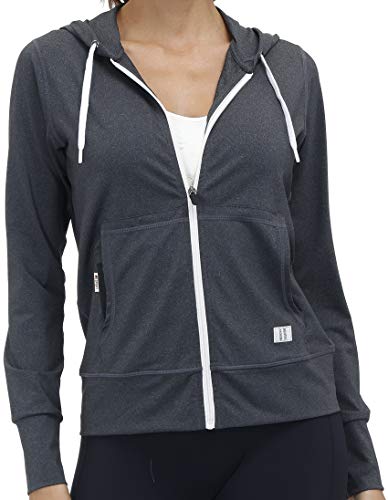 Women's Full Zip Hoodie Hoodies Sportswear Hooded Workout Track Running Jackets with Zip Pockets Heather Grey/XL
