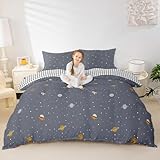 Erosebridal Galaxy Series Bedding Set, Grid Decor Duvet Cover, Full Size for Boys Teens Kids Bedroom Decor Comforter Cover Set Starry Sky Planet Lattice Pattern Soft Microfiber Reversible Quilt Set
