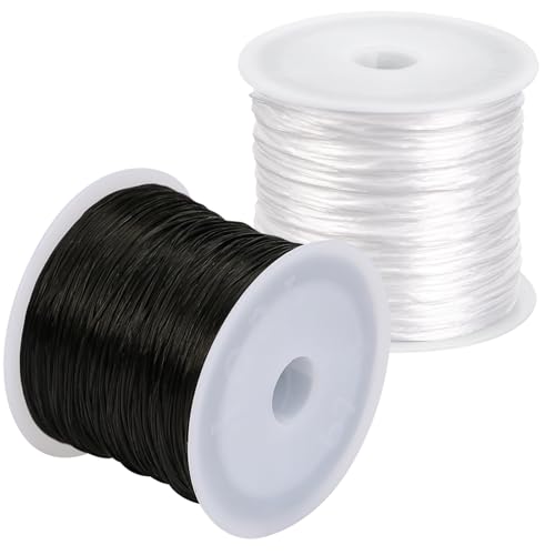 Tenn Well 0.8mm Flat Stretchy Bracelet String, 2 Rolls 328 Feet Elastic String Bead Cord for Bracelets, Necklaces, Jewelry Making Supplies (Black, White)