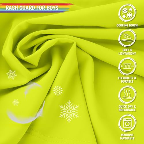 Boys Swim Shirts Short Sleeve Rash Guard Sun Protection UPF 50 T Shirts Rashguard Swimwear Fishing Water Tee Quick Dry Cool Beach Clothes for Toddler Youth Kids Neon Yellow Size 10-123