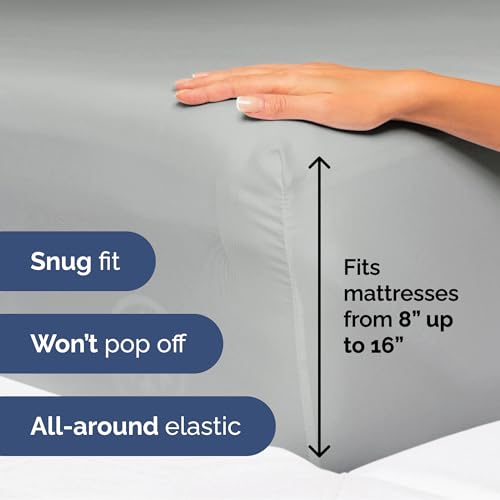 Image of Cal King Size 4 Piece Sheet Set - Soft & Cooling Sheets - Light Slate Grey | Fits 8 Inch to 16 inch Mattress, Wrinkle Free & Fade Resistant with Deep Pockets, Breathable, Comfy Hotel Luxury Bedding