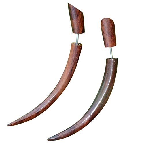 UMBRELLALABORATORY Natural Wooden Stud Tribal Earrings Fake Plug Gauge Taper Boho Gothic Jewelry2