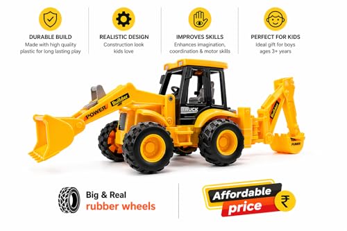Image of 2-in-1 Construction JCB Truck with Front Loader Bucket & 180 Rotating Excavator Arm | Heavy Duty Durable Plastic Digger Toy | Realistic Engineering Vehicle for Boys & Girls (JCB Toy)