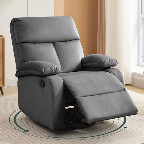 Image of hzlagm Swivel Rocker Recliner for Adults, Rocking Small Recliner Chair for Small Spaces, Small Rocker Recliner Chair for Living Room, RV, Nursery, Bedroom, Grey