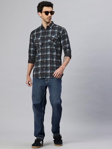 Image of Majestic Man Men's Pure Cotton Cargo Checks Shirt with Dual Flap Pockets - Slim Fit | Full Sleeve | Casual Wear | Trendy & Comfortable