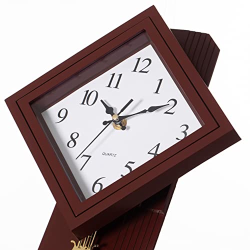Clockswise QI004508.BN Traditional Brown Square Wood- Looking Pendulum Plastic Wall Clock thumb #4