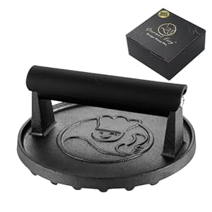 Smash Burger Press – Heavy Duty Hamburgerpers met hittebestendig handvat – gietijzeren grillpers, spekpers, sandwichpers – ronde hamburgersmasher voor bakplaat – vleespers – BBQ grillen accessoires