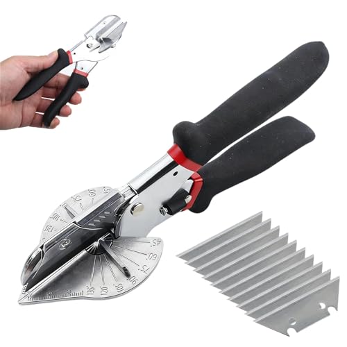 Miter Shears 45 to 135 Degree Multi Angle Trim Cutter Beading Cutter with 10 PCS SK5 Steel Blade Hand Tool for Wood and PVC