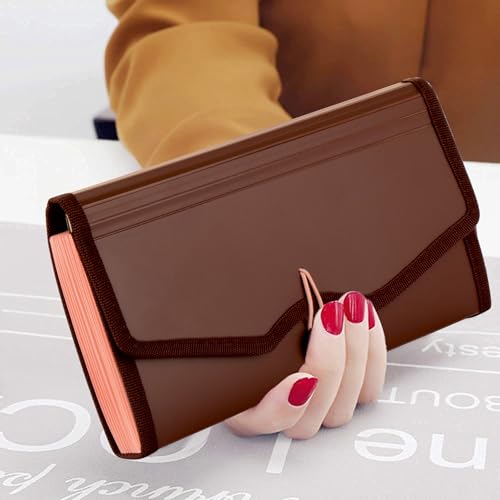 Image of Polen 2 Pcs Cheque Expanding File with Elastic Closure 13 Pockets 0.7mm Outer Cover & 0.2mm Inner Partition Sheet, Edge Binding, Index Tabs for Easy Identification, Size Cheque. (Radiant Brown)