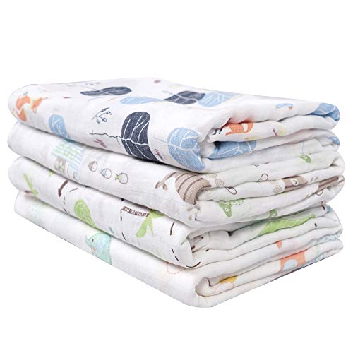 Softan Couverture Bambou bebe pour fille et garçon, Langes bébé mousseline,120cm x 120cm, pack de 4