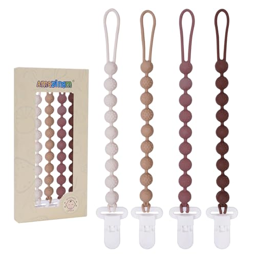 4 Pcs Brown Baby Silicone Pacifier Clip,One-piece Design,Round Shape,Textured Surface,BPA Free.