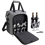 ALLCAMP 6 Bottle Wine Gift Bag - Insulated Tote Cooler, Adjustable Strap, Includes 6 Wine Glasses, Napkins & Corkscrew, Portable Travel Gifting(Gray)