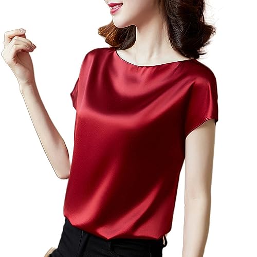 T-shirt d'été à manches courtes pour femme en soie artificielle luxe