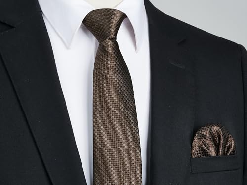 Image of HISDERN Ties for Men Solid Houndstooth Neckties Handkerchief Formal Business Tie & Pocket Square Set Wedding Party