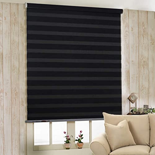 Image of Zebra Blind for Windows Dual Layer Zebra Roller Shades Light Filtering Sheer Window Treatments Privacy Light Control for Day and Night, Color Black, W110XH150CM