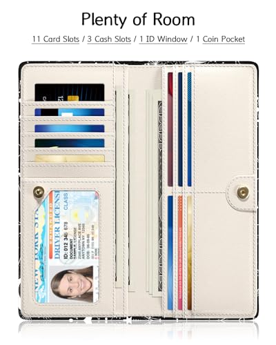 Image of Nipichsha Womens Wallet, RFID Slim Wallets for Women, Thin Ladies Credit Card Holder Purse, Cute Leather Bifold Clutch Billfold with 11 Card Slots & ID Window, Sun Moon