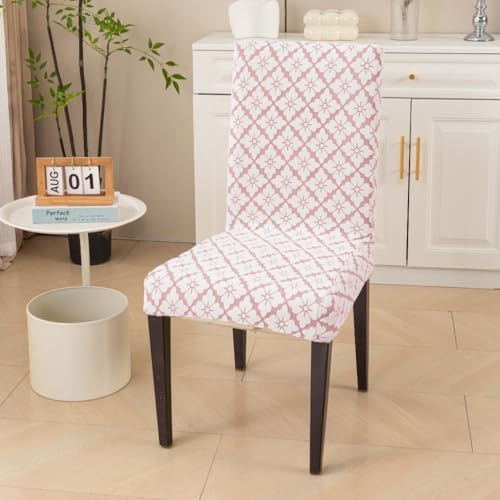 Image of HOMETHREADS Stretchable Elastic Jacquard Chair Seat Cover | Removable, Washable & Durable Chair Protector | Ideal for Dining Room, Kitchen, Restaurant & Party Chairs (F Pink, Pack of 1)