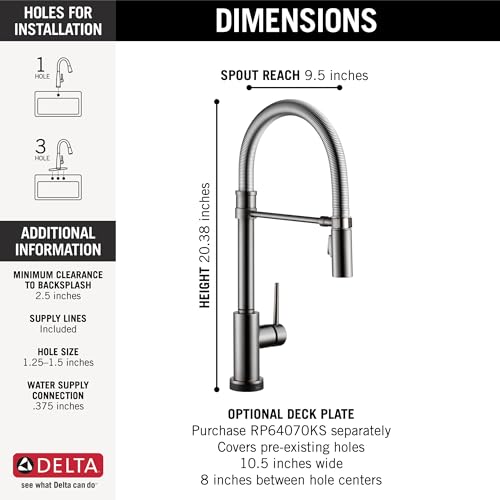 Image of Delta Faucet Trinsic Touch Kitchen Faucet with Touchless Technology, Black Pro Commercial Style Kitchen Faucet, Kitchen Faucets with Pull Down Sprayer, Black Stainless 9659TL-KS-DST
